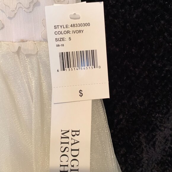 Badgley Mischka Girls Ivory Lace Flower Dress Size 5 Small Shoulder Straps NWT - Picture 2 of 9